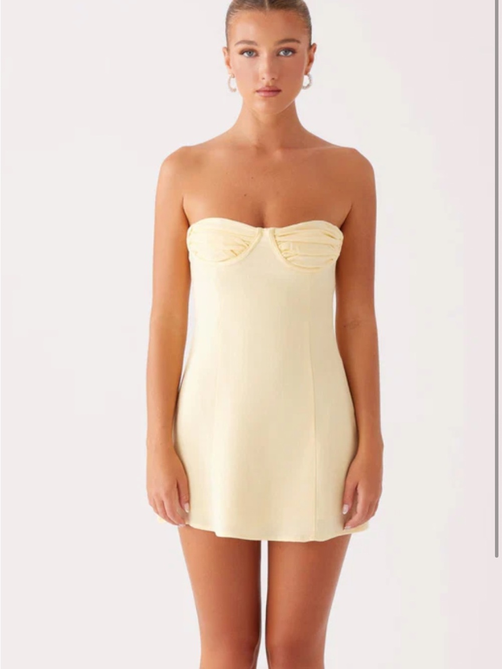 Peppermayo Strapless Pale Yellow Mini Dress